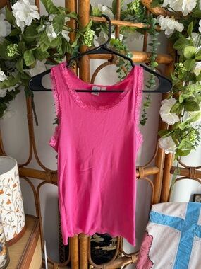 So Wear It Declare It Hot Pink/blue Lace-Trim Tank Camisole